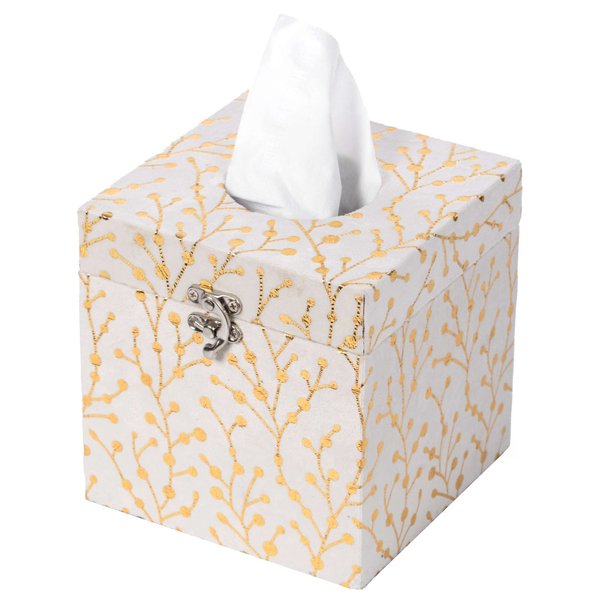 Vintiquewise Square Velvet Modern Paper Facial Tissue Box Holder, White QI003978_SQ_WT